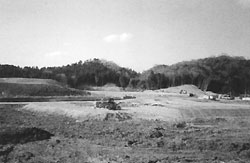 切り開かれた土地で重機が工事作業をしている写真