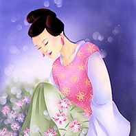 周りにピンク色の花が散りばめられている泉内親王のイメージイラスト