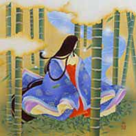 竹林の中で座っている隆子女王のイメージイラスト