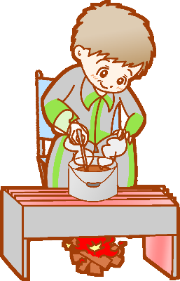 キャンプで料理するお父さんのイラスト