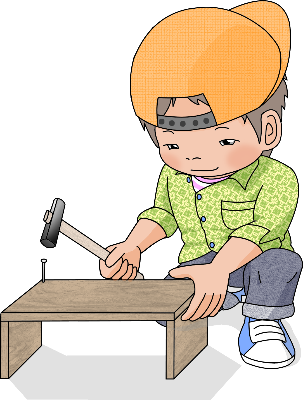 釘を打つ男の子(帽子あり)のイラスト