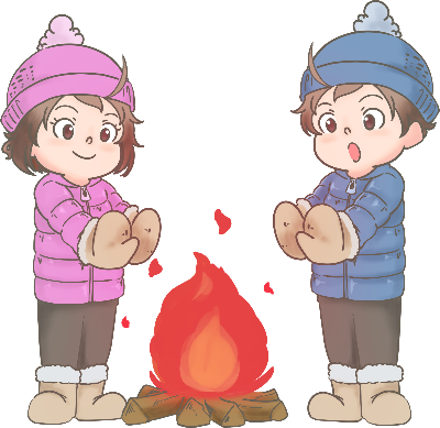 たき火にあたる子供たちのイラスト